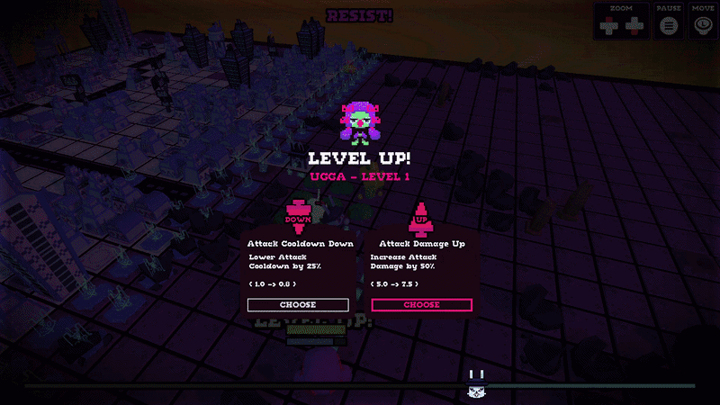 The player selects one of two options to level up Ugga! The player selects one of two options to level up Ugga!
